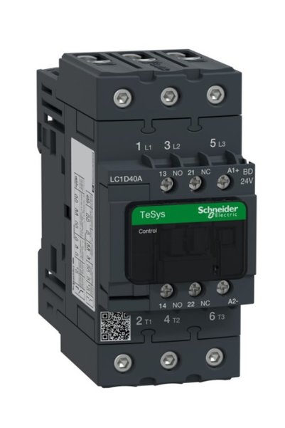 Schneider Electric Schneider LC1D40ABD TeSys D 40 A 18,5 kW 24V DC Kontaktör 3 Kutuplu 1NO+1NC AC-3