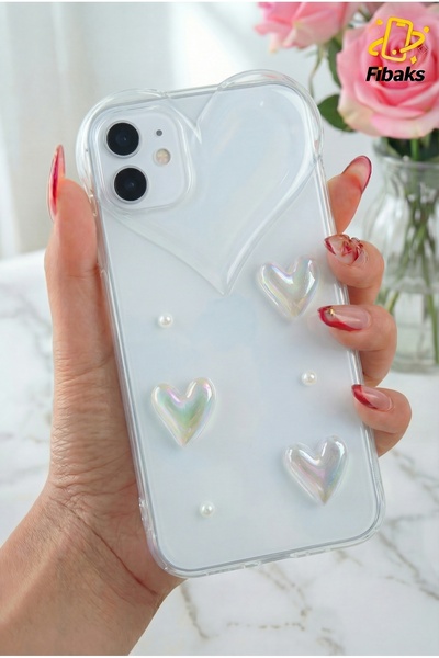 Fibaks حافظة لهاتف ابل ايفون 11 على شكل قلب لؤلؤي، تصميم كاميرا على شكل قلب، ...