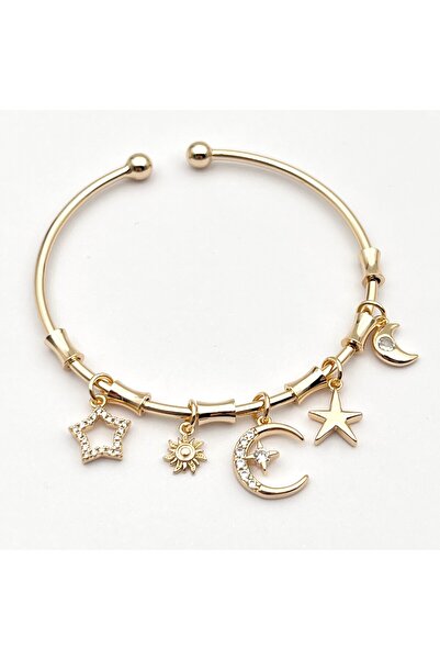 Siya Silver Kararmaz Çelik Altın Kaplama Ayarlanabilir Çelik Charmlı Kadın Ke...