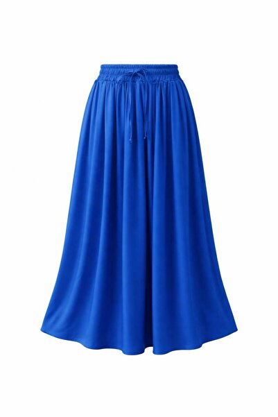 Eight Fashion Women's Satin Beige Color Elastic Waist Drawstring Long Skirt