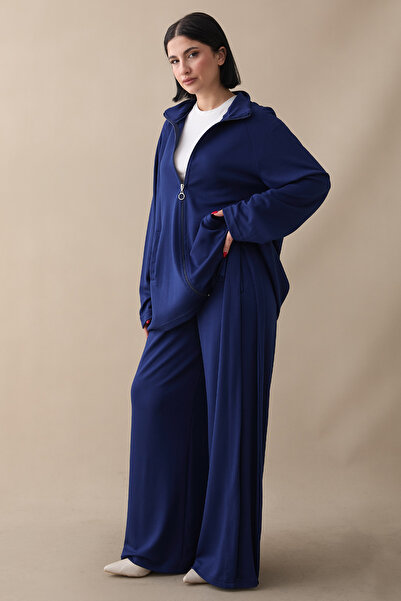 InStyle Navy Blue Modal Suit with Inner Slit Detail