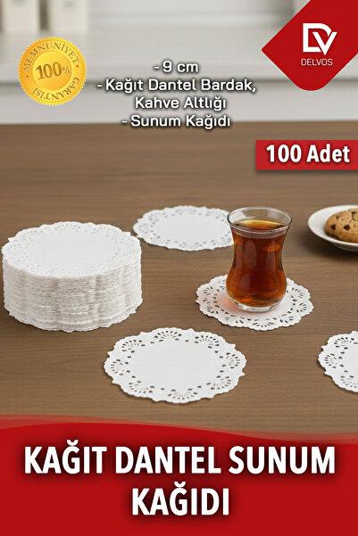 EMORFOHOME 100 Adet Kağıt Dantel Bardak Altlığı Çay Bardağı Altı Sunum Kağıdı 9 Cm