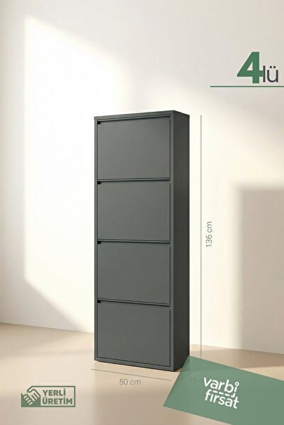 Varbifırsat 4’lü Metal Ayakkabılık | Duvar ve Zemin Kullanımlı | Antrasit