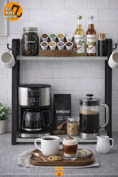 Bambus Home Mini Kahve Köşesi Mutfak Tezgah Üstü Ahşap Organizer 2 Raflı Banyo Mutfak Düzenleyici