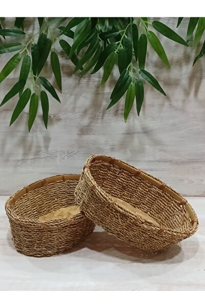 Firuze Hediyelik سلة زخرفية مزدوجة من الخوص، سلة من الخوص متعددة الأغراض، منظ...