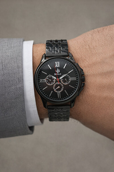 S.POLO موسم جديد أسود اللون حزام معدني للرجال ساعة اليد سوار هدية عيد الأب