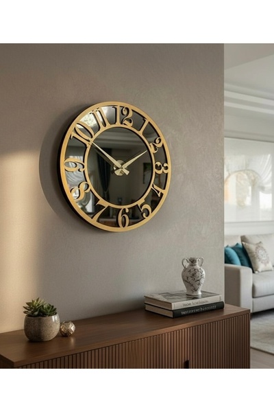 COOLOVS 40 cm Yuvarlak Bronz Gerçek Aynalı Dekoratif Duvar Saati