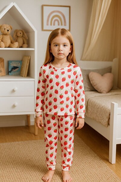 mışıl mışıl kids Set de pijamale din bumbac roz căpșună pentru fete