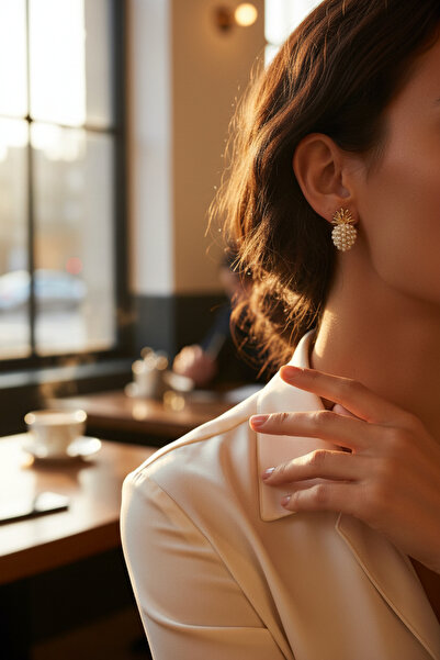 Alyas Aksesuar أقراط الأناناس مع اللؤلؤ