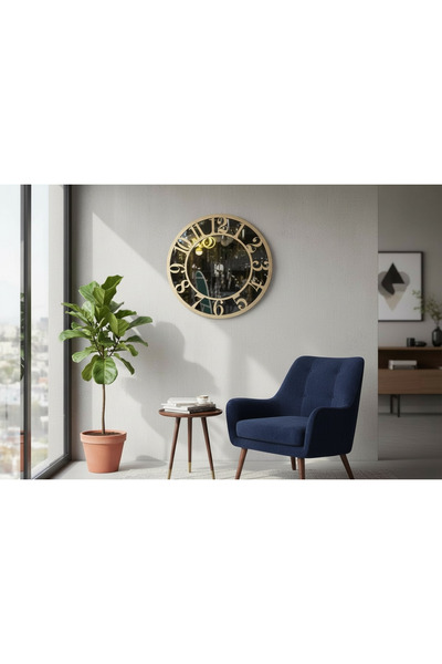 Amisos Dekor 40 cm Yuvarlak Füme Gerçek Aynalı Dekoratif Duvar Saati