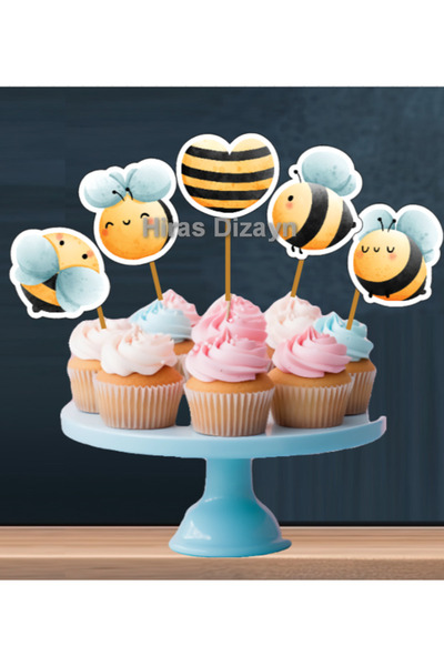 Hiras Dizayn 15adet Sevimli Bal Arısı Temalı Doğum Günü Pasta Kürdan 6-7cm Cu...