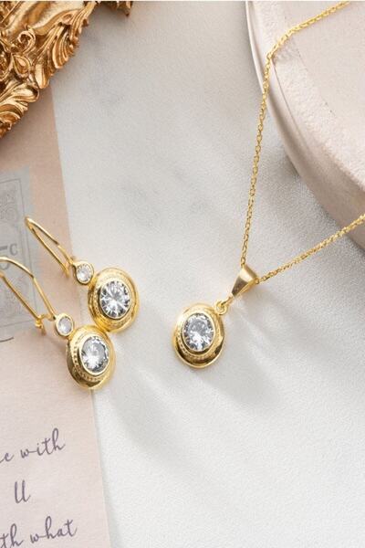 Silvano Jewelry 925 Ayar Gümüş Trend Tektaş Kolye-küpe Takı Seti