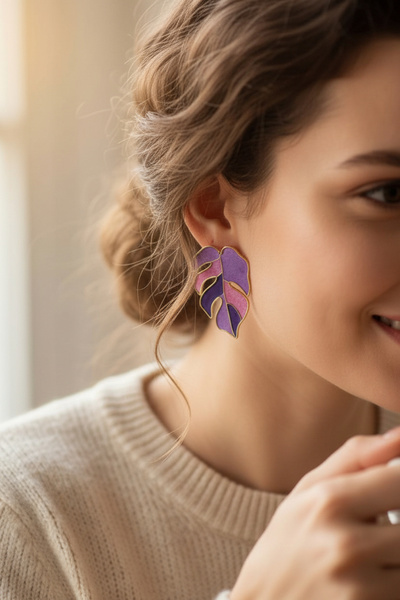 Alyas Aksesuar أقراط أنيقة مستوحاة من الطراز القديم على شكل أوراق الشجر