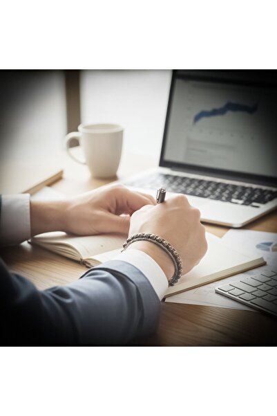 Caseras Erkek Hematit Taşlı Çelik Halat Örme Bileklik – Şık & Dayanıklı CSR22...