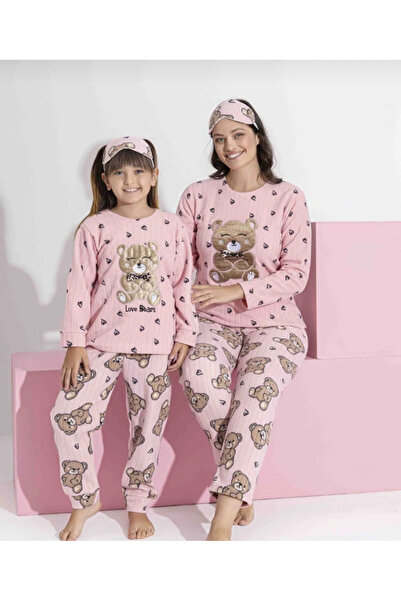 Tarık Pembe polar anne kız kombin pijama takımı