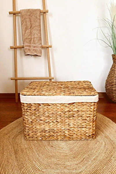 KaiHome صندوق تخزين من الخوص بغطاء، موديل 35×22×23 سم، منظم/سلة غسيل