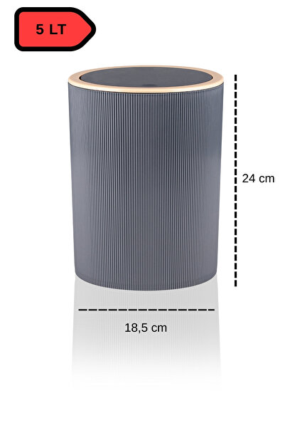 İndecor Houseware Liza 4'lü Banyo Seti Antrasit Gri - Çöp Kovası WC Fırçası Sıvı Sabunluk Diş Fırçalık