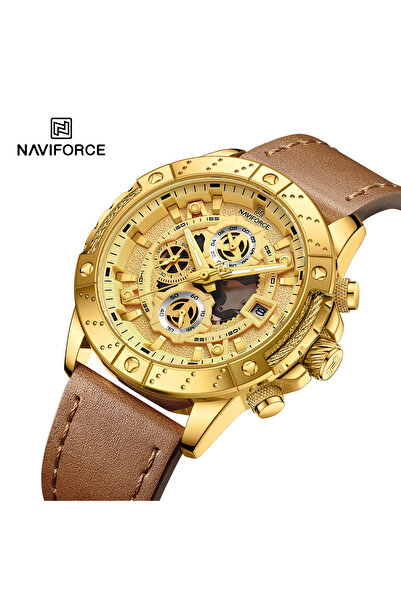 Naviforce ساعة يد رجالية مقاومة للماء حتى 3 ضغط جوي بسوار جلدي ووظائف داخلية ...