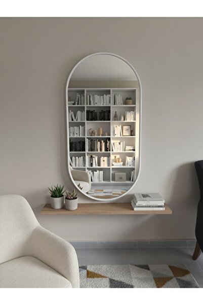ESEN HOMEE Beyaz Çerçeveli Elips Duvar Aynası 60x120cm