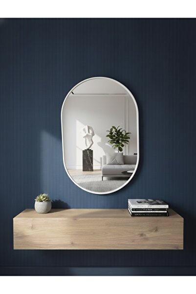 ESEN HOMEE Beyaz Çerçeveli Elips Duvar Aynası 60x90cm