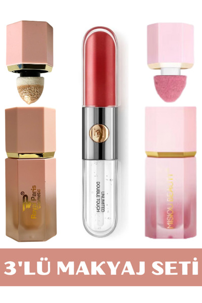 NUNUKO 3'lü Makyaj Seti (HIGHLIGHTER - RUJ - ALLIK)