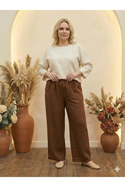 kaes giyim Women's Plus Size Comfortable Fit Linen Pants Without Pockets with...