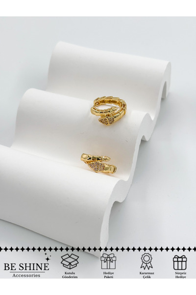 Be shine accessories 14K Zirkon Taşlı Yılan Vip Seri Küpe