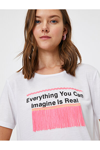 Koton Γυναικείο T-Shirt Εκρού Text Printed 9YAK13115EK