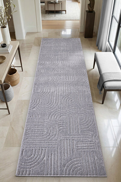 SANRUGS Home & Living Makinede Yıkanabilir ve Kaymaz Tabanlı, Yumuşak Bukle Hav Kombinasyonlu, Dokuma Halı Yolluk