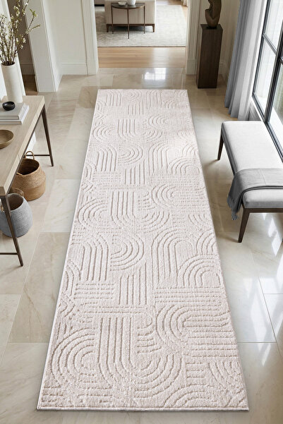 SANRUGS Home & Living Makinede Yıkanabilir ve Kaymaz Tabanlı, Yumuşak Bukle Hav Kombinasyonlu, Dokuma Halı Yolluk