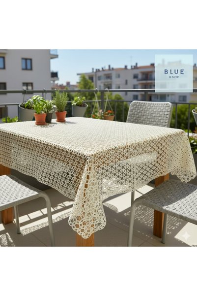 Blue Home LUX Transparent Coated Lace Look Anti-Slip-Stain Resistant PVC Tablecloth -LAL69