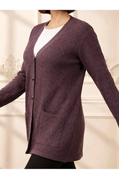 TEK Mevsimlik Merserize Anne Cepli Hırka / Lila