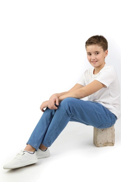 Pars Erkek Çocuk Slim Fit Dar Kesim Düz Paça Cepli Esnek Deniz Mavisi Jean Pantolon