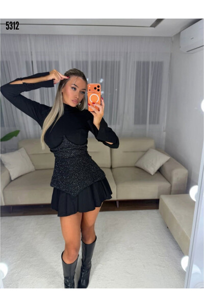 Sisa Butik Düğme Detaylı Simli Kaşkorse Detaylı Tasarım Elbise