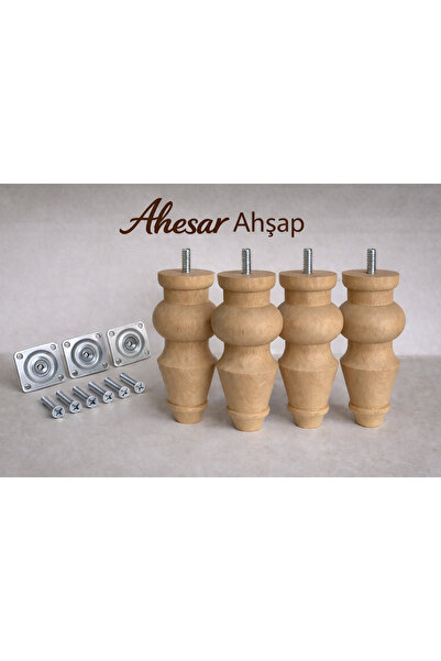 AHESAR TİCARET Ahşap Mobilya Ayağı 15 cm – Metal Aparatlı Vidalı – Dolap Kolt...