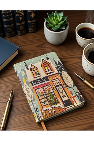 VUUKU Kış Temalı Kitabevi Tasarımlı Çizgili Ajanda