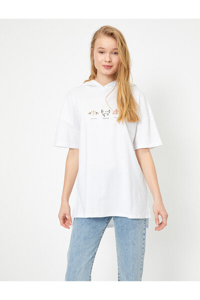 Koton Γυναικείο μπλουζάκι με λευκή κουκούλα