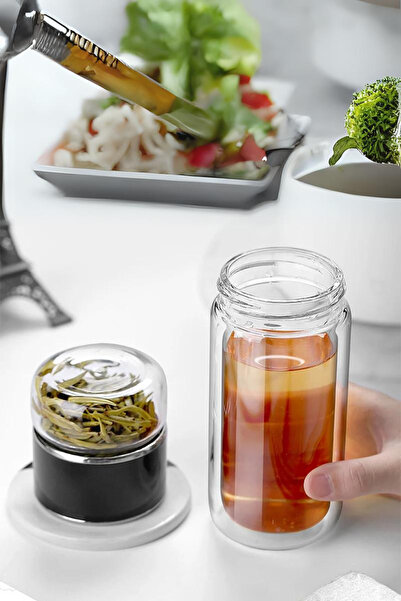 Comprox Çift Katlı Cam Bitki Çayı Ihlamur Demliği Filtre Kahve Demliği Bitki Çayı Bardak Çay French Press