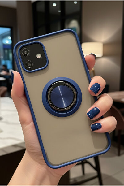 Hatreds iPhone 12 Mini İçin Kamera Korumalı Yüzüklü Kılıf - Leke Tutmaz Mat v...