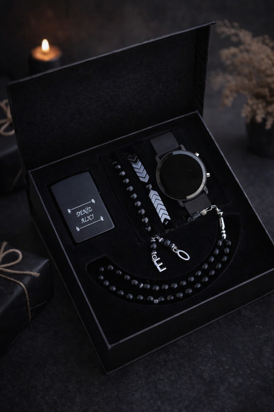 wesscollection Dijital Erkek Kol Saati Çakmak Tesbih Bileklik Seti