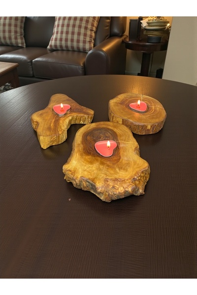 Home4U Zeytin Ağacı Dekoratif Mumluk Set 3’lü