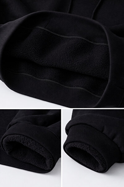 Cool mans 3 İplik Şardonlu Siyah Kapüşonlu Sweatshirt