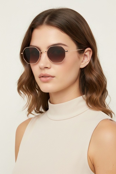 Daniel Klein Kahverengi Gold Küçük Altıgen Polarize Camlı Kadın Güneş Gözlüğü