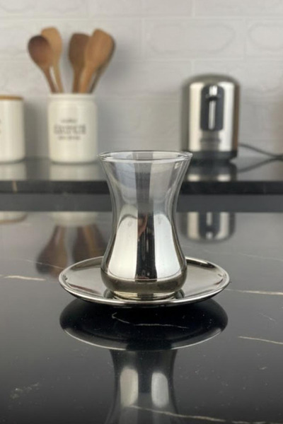 rova tr Titanyum Kaplama Demet 6 Kişilik Çay Bardağı Seti - Solmaz Kaplama İnce Belli Estetik Çay Takımı