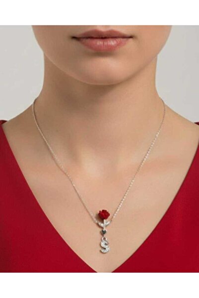 esem gold 925 AYAR GÜMÜŞ GÜLLÜ KALPLİ HARFLİ KOLYE