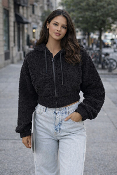 Oyer Moda Jachetă moale de pluș cu glugă pentru femei