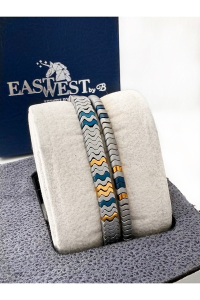 EAST&WEST 925 Ayar Gümüş Ikili Hematit Fb Sarı Lacivert Doğaltaş Bileklik Set