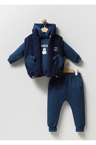 Jikko Baby Gloved Men's Set with Lamb Fabric Vest Three Thread Printed 100% C...