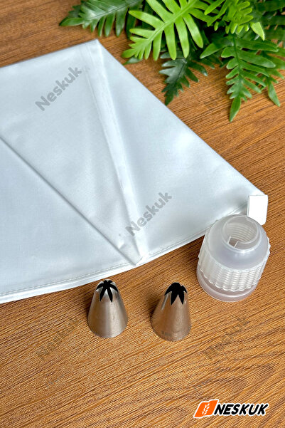 Neskuk 1 Adet Beyaz Kalın Pamuk Kumaş Dekorasyon Çuvalı Pasta Kremi Saklama + 2 Duy + 1 Duy aleti