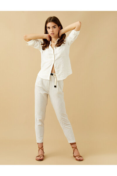 Koton Λεπτομερές λινό παντελόνι με ζώνη